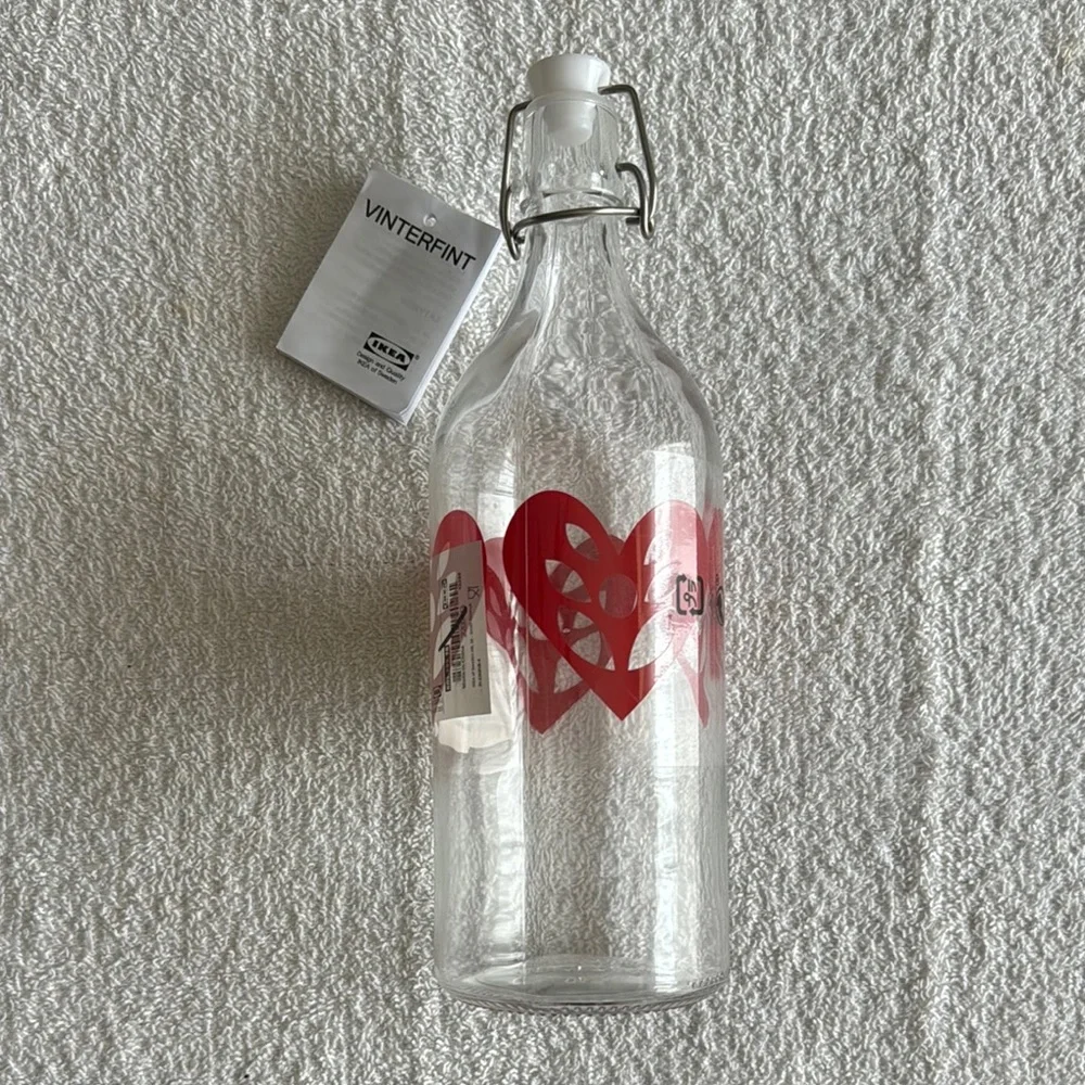 IKEA Vinterfint Glass Bottle with Red Heart Motif